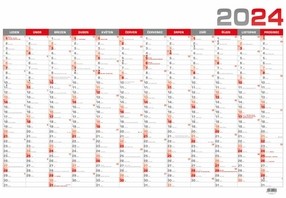Kalendář nástěnný roční pracovní formát B1, červená, 2023