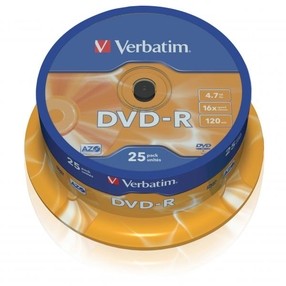DVD-R 4,7GB Verbatim  DLP 16x, spindl  25 ks, cena za bal.