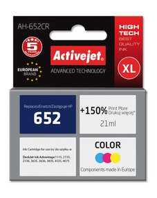 Cartridge HP F6V24AE barevná č.652XL (21ml., 400 str.)  ActiveJet Premium (AH-652CR)