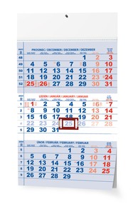 Kalendář nástěnný tříměsíční,  modrá, 2024