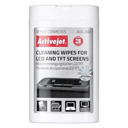 Ubrousky čistící LCD,TFT v dóze (100ks), ActiveJet, AOC-302 