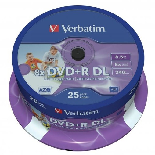 DVD+R 8,5GB Verbatim Double Layer 8x, Printable, spindl 25, cena za bal.