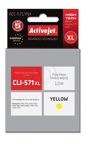 Cartridge Canon CLI-571Y XL yellow (12ml) ActiveJet s čipem ACC-571YNX