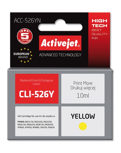 Cartridge Canon CLI-526Y žlutá (10ml) CHIP ActiveJet ACC-526YN