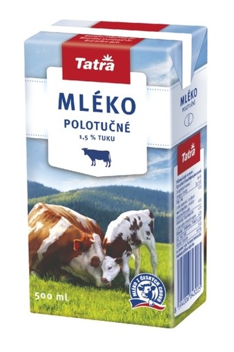 Mléko polotučné 1,5% tuku, 1 litr (12ks)